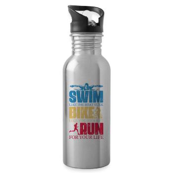 Swim like the Boat sunk Bike like you stole it Run - Trinkflasche mit integriertem Trinkhalm - Lightsilver - Rechts