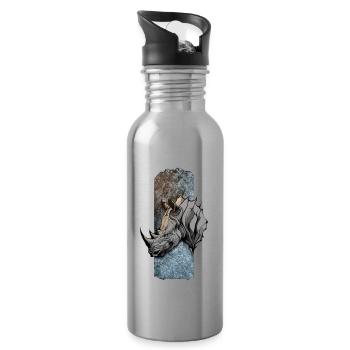 Majestätischer Titan: Rhinos edle Haltung - Trinkflasche mit integriertem Trinkhalm - Lightsilver - Rechts