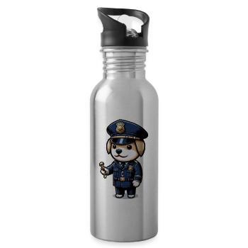 Cute Dog Police Officer - Water bottle with straw - silver - Right