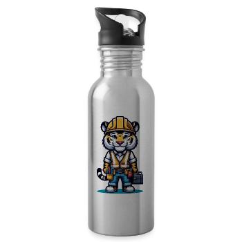 Mignon tigre ouvrier de la construction - Gourde avec paille intégrée - argent clair - Droite