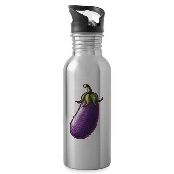 Aubergine Pixel Symbol - Trinkflasche mit integriertem Trinkhalm - Lightsilver - Rechts