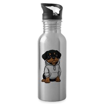 Rottweiler Hund Lustig - Trinkflasche mit integriertem Trinkhalm - Lightsilver - Rechts