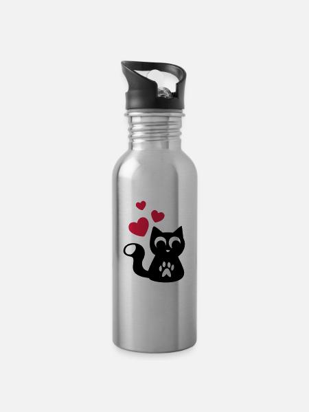 Cute Cute Cat - Cute adorable cat - Water bottle with straw - silver