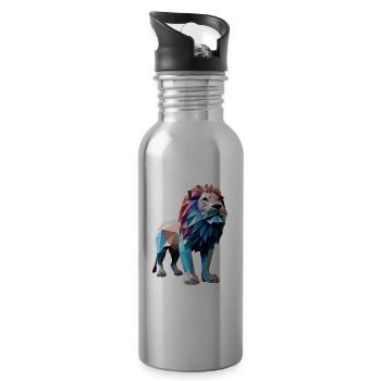 Lions polygonaux - Gourde avec paille intégrée - argent clair - Droite