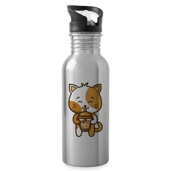 Eine lustige Katze Kätzchen trinkt Boba Tea Bubble - Trinkflasche mit integriertem Trinkhalm - Lightsilver - Rechts
