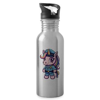 Cute Unicorn Police Officer - Trinkflasche mit integriertem Trinkhalm - Lightsilver - Rechts