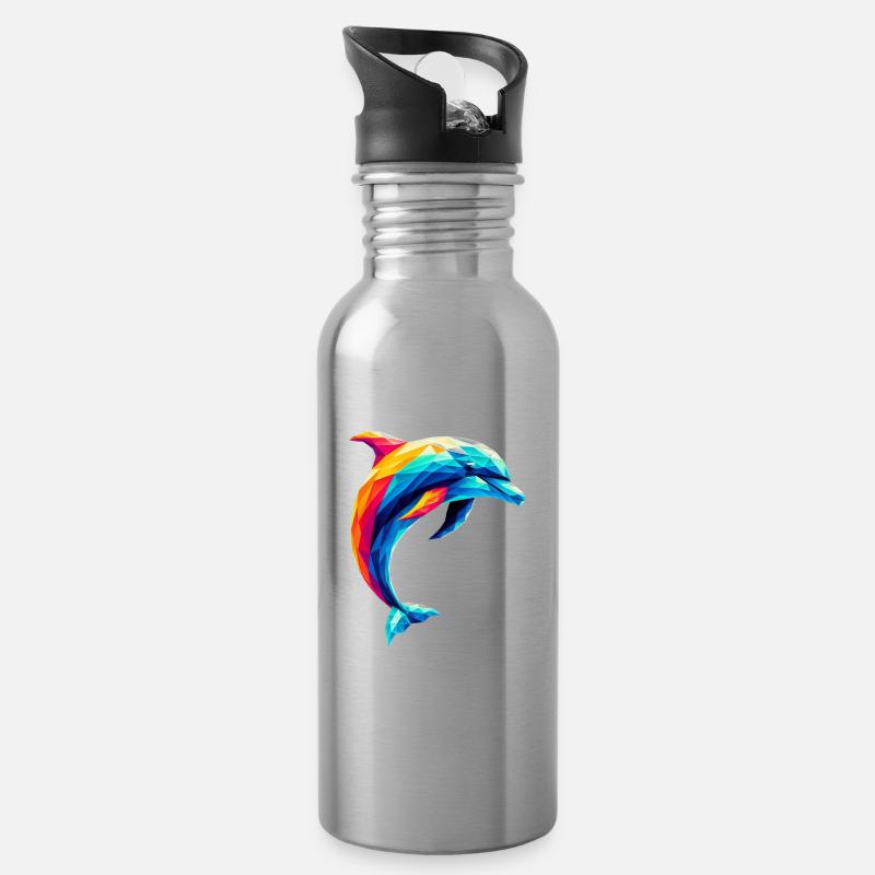 Un dauphin coloré dans un style polygonal - Gourde avec paille intégrée - argent clair