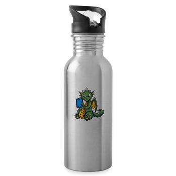 Buch Drache Bücher Lesen Bücherwurm Buchnerd Roman - Trinkflasche mit integriertem Trinkhalm - Lightsilver - Rechts
