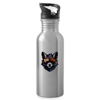 Fuchs Kopf Porträt Cool - Trinkflasche mit integriertem Trinkhalm - Lightsilver - Rechts