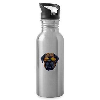 Mastiff Dog Head Portrait Cool - Water bottle with straw - silver - Right
