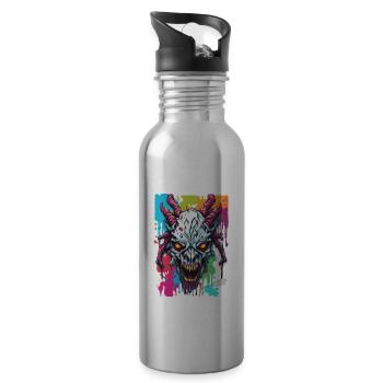 Wendigo / böser Geist / Besitzergreifend / Horror - Trinkflasche mit integriertem Trinkhalm - Lightsilver - Rechts