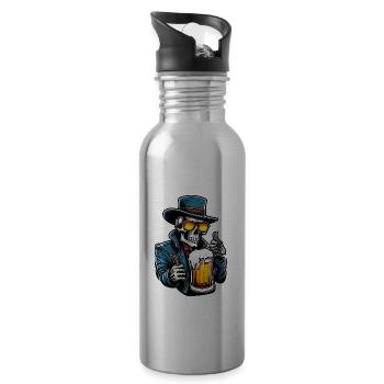 Skull / Skull / Skeleton / Gothic / Beer - Water bottle with straw - silver - Right