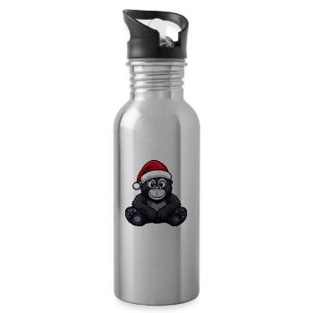 Gorilla Weihnachten Christmas - Water bottle with straw - silver - Right