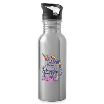 Gym Einhorn - Trinkflasche mit integriertem Trinkhalm - Lightsilver - Rechts