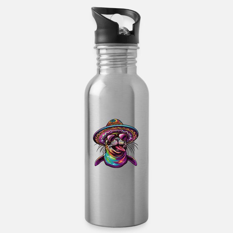 Robbe Tier Lustig Sombrero - Trinkflasche mit integriertem Trinkhalm - Lightsilver