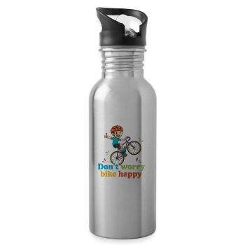 Ne vous inquiétez pas, vélo heureux - Gourde avec paille intégrée - argent clair - Droite