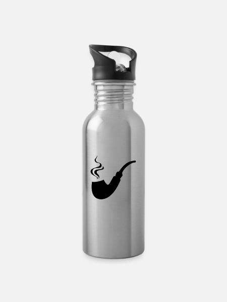 Pfeife rauchen - Trinkflasche mit integriertem Trinkhalm - Lightsilver