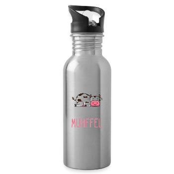 MUHffel Morgenmuffel Kuh Muh - Trinkflasche mit integriertem Trinkhalm - Lightsilver - Rechts