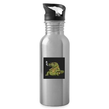 Crocodile fumant avec chaîne en or et lunettes de soleil - Gourde avec paille intégrée - argent clair - Droite