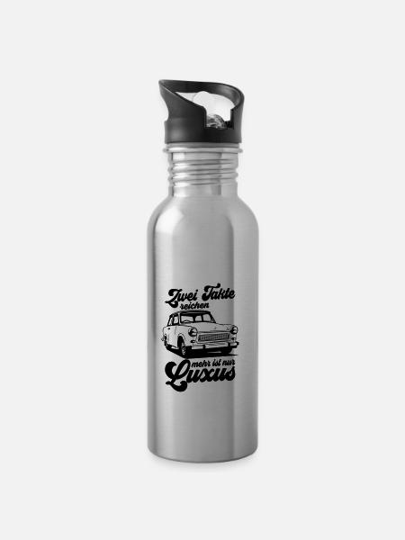 Farbe änderbar | Trabbi Zweitakt  - Trinkflasche mit integriertem Trinkhalm - Lightsilver