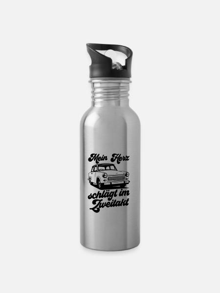 Farbe änderbar | Trabbi Zweitakt  - Trinkflasche mit integriertem Trinkhalm - Lightsilver