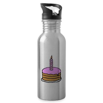 Geburtstagskuchen Mädchen pink - Trinkflasche mit integriertem Trinkhalm - Lightsilver - Rechts