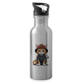 Chat Pompiers Chat Amour Chat Amoureux des Chats - Gourde avec paille intégrée - argent clair - Droite