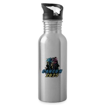 Cancun 2025 Holiday Palm Trees Colorful - Water bottle with straw - silver - Right