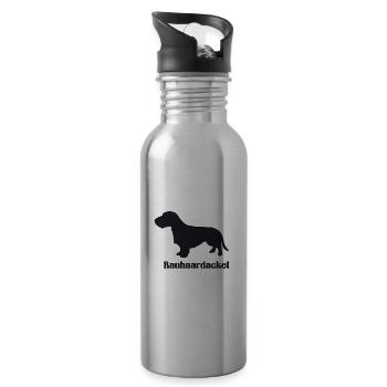 Rauhaardackel Silhouette - Trinkflasche mit integriertem Trinkhalm - Lightsilver - Rechts