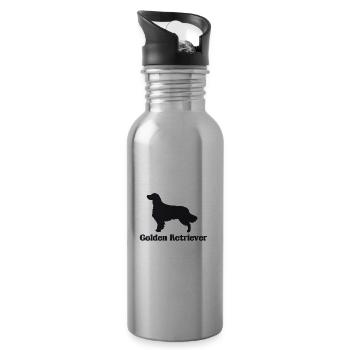 Golden Retriever Silhouette - Trinkflasche mit integriertem Trinkhalm - Lightsilver - Rechts