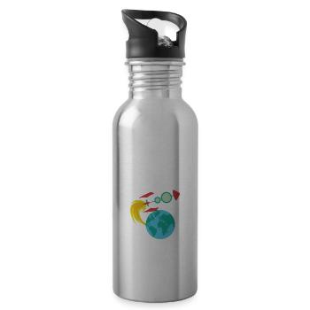 Rocket in Space Planet Earth for Kids - Water bottle with straw - silver - Right