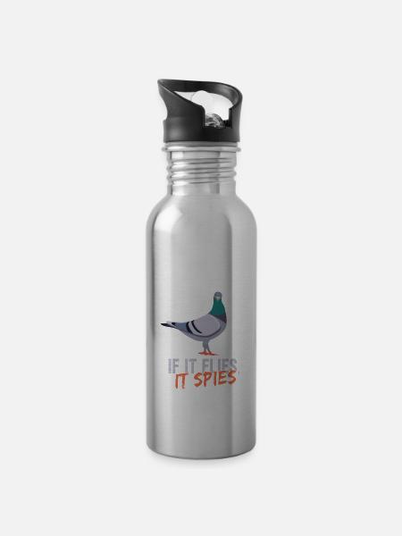 Wenn es fliegt, spioniert es - Trinkflasche mit integriertem Trinkhalm - Lightsilver