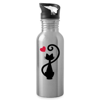 Katze - Katzendame - Cat - Chat - kitty - Trinkflasche mit integriertem Trinkhalm - Lightsilver - Rechts