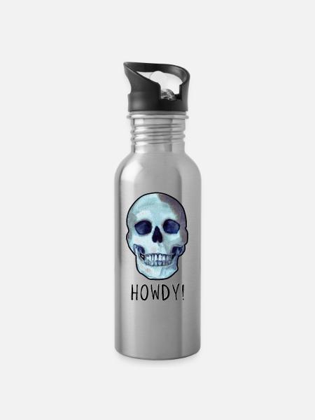 Skull saying HOWDY! funny dark humor - Water bottle with straw - silver