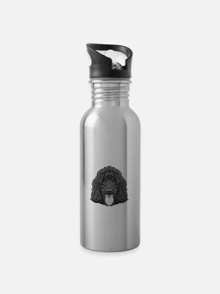 Standard Pudelgesicht - Trinkflasche mit integriertem Trinkhalm - Lightsilver