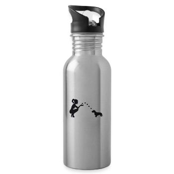 Rauhaardackel mit Frau - Trinkflasche mit integriertem Trinkhalm - Lightsilver - Rechts
