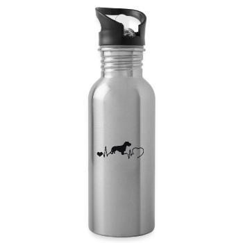 Rauhaardackel mit Herzschlag - Trinkflasche mit integriertem Trinkhalm - Lightsilver - Rechts