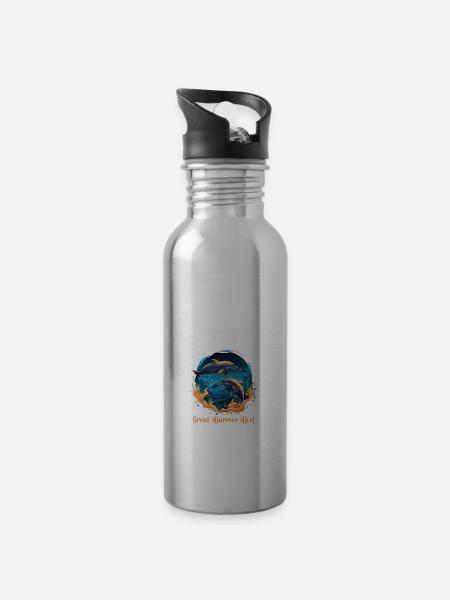 Great Barrier Reef Dolphins - Trinkflasche mit integriertem Trinkhalm - Lightsilver