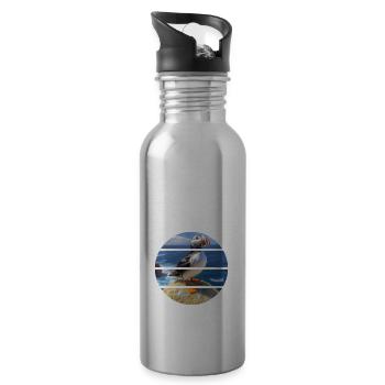 Puffin on a cliff - Water bottle with straw - silver - Right