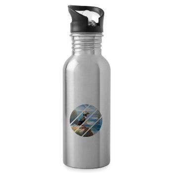 Puffin on a cliff - Water bottle with straw - silver - Right