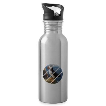 Puffin on a cliff - Water bottle with straw - silver - Right