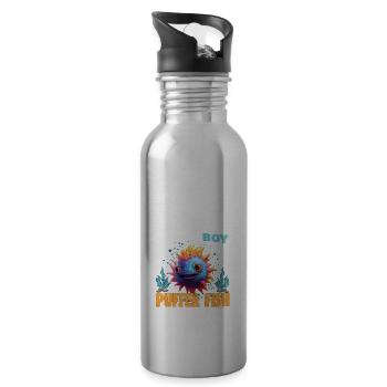 Just a Boy who Loves PUFFER FISH - Trinkflasche mit integriertem Trinkhalm - Lightsilver - Rechts