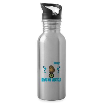 Just a Boy who Loves Kiwis on unicycle - Trinkflasche mit integriertem Trinkhalm - Lightsilver - Rechts