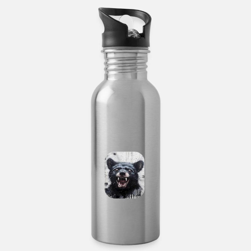Lachender Tasmanischer Teufel - Trinkflasche mit integriertem Trinkhalm - Lightsilver