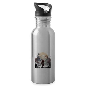 Samurai in a snowy landscape - Water bottle with straw - silver - Right