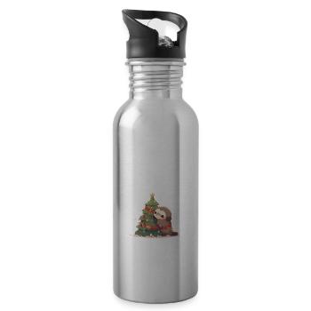 Merry Christmas Faultier - Trinkflasche mit integriertem Trinkhalm - Lightsilver - Rechts