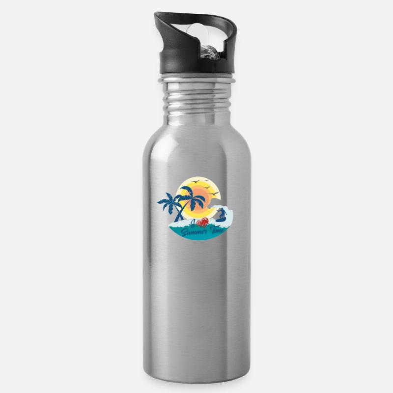 Summer Time - Water bottle with straw - silver