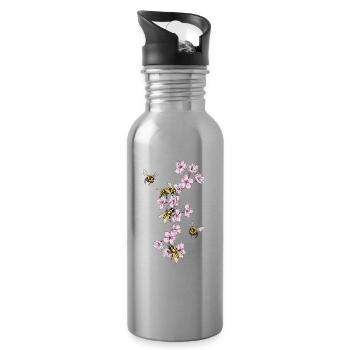 Abeilles aux fleurs de cerisier - Gourde avec paille intégrée - argent clair - Droite