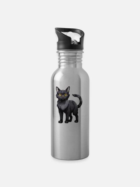 Katze Tier - Trinkflasche mit integriertem Trinkhalm - Lightsilver