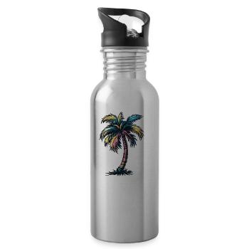 Palm Tree Beach - Water bottle with straw - silver - Right